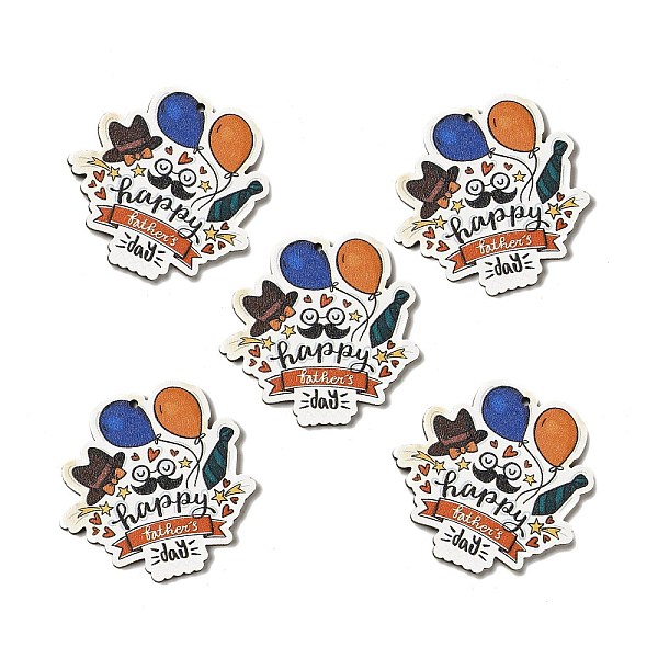 

PandaHall Father's Day Single Face Printed Aspen Wood Big Pendants, Balloon with Word Charm, Colorful, 48.5x50.5x2.5mm, Hole: 2mm Wood Word
