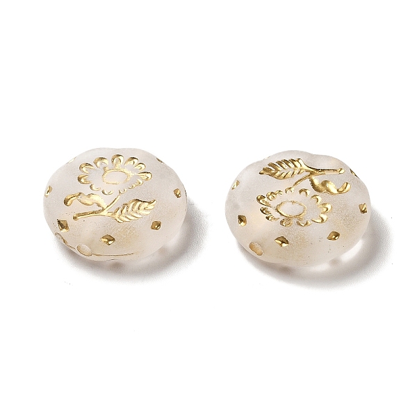 

PandaHall Transparent Plating Acrylic Beads, Golden Metal Enlaced, Flat Round with Flower, Frosted, Clear, 18x5.5mm, Hole: 1.8mm, about...