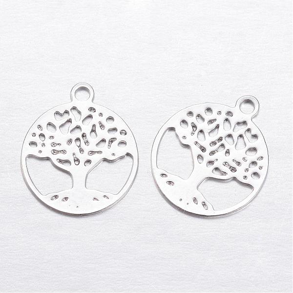 

PandaHall Brass Charms, Flat Round with Tree of Life, Platinum, 11.5x10x0.3mm, Hole: 1mm Brass Flat Round
