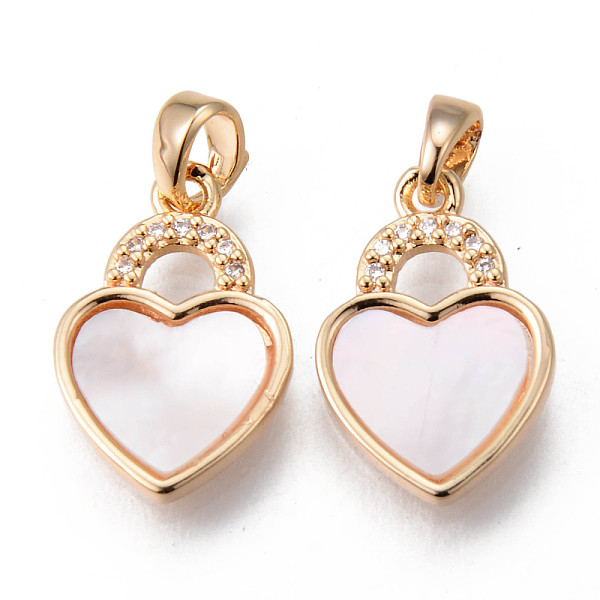 

PandaHall Brass Micro Cubic Zirconia Pendants, with Shell and Snap on Bails, Heart Lock, Real 18K Gold Plated, Nickel Free, Seashell Color...