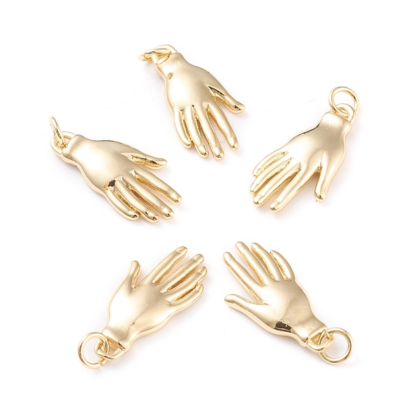 

PandaHall Brass Pendants, with Jump Rings, Long-Lasting Plated, Hand, Real 18K Gold Plated, 20x10x2.8mm, Hole: 2.8mm Brass Body