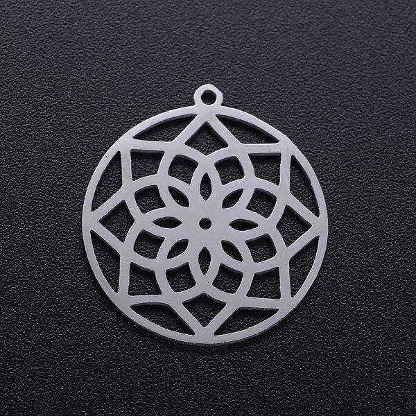

PandaHall 201 Stainless Steel Pendants, Ring with Flower, Stainless Steel Color, 21.5x20x1mm, Hole: 1.2mm 201 Stainless Steel Flower