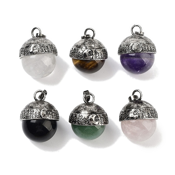 

PandaHall Natural Mixed Gemstone Sphere Pendants, Rack Plating Antique Silver Plated Brass Round Charms, Cadmium Free & Lead Free...