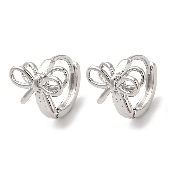 

PandaHall Bowknot Brass Hoop Earrings for Women, Real Platinum Plated, 10.5x10mm Brass Bowknot