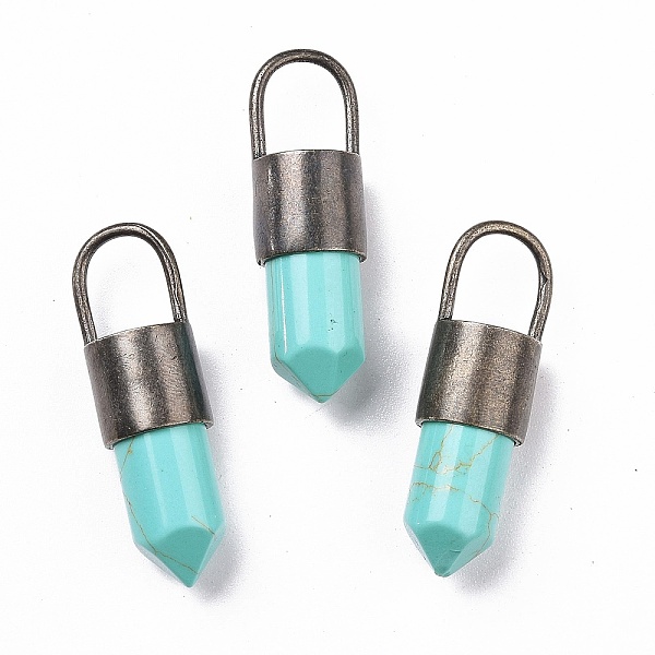 

PandaHall Gemstone Pendant, with Eco-Friendly Brass, Lead Free & Cadmium Free, 42x12mm, Hole: 11.5x9mm Synthetic Turquoise Column