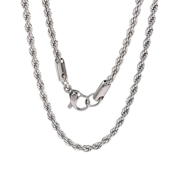

PandaHall 304 Stainless Steel Rope Chain Necklaces, Stainless Steel Color, 17.7 inch(45cm), 2.3mm 304 Stainless Steel