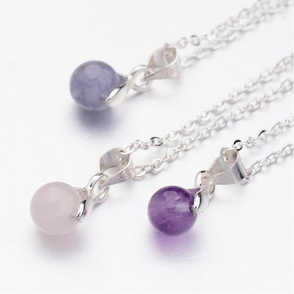 

PandaHall Natural Mixed Stone Pendants Necklaces, with Brass Chains, Round, Silver Color Plated, 18.11 inch Mixed Stone Silver
