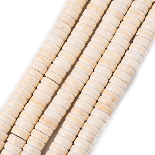 

PandaHall Synthetic Turquoise Beads Strands, Heishi Beads, Dyed, Flat Round, Creamy White, 6x3mm, Hole: 1mm, about 135pcs/strand, 15.75 inch...