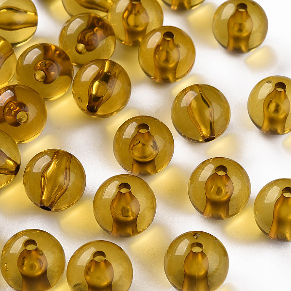 PandaHall Transparent Acrylic Beads, Round, Goldenrod, 16x15mm, Hole: 2.8mm, about 220pcs/500g Acrylic Round Gold
