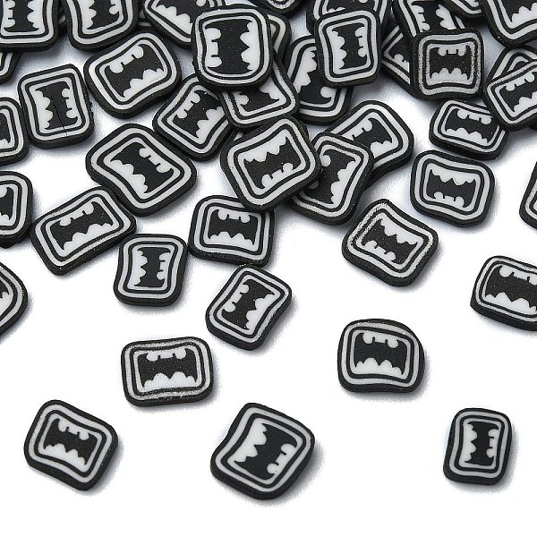 

PandaHall Halloween Theme Handmade Polymer Clay Cabochons, Rectangle with Bat, Black, 5x5.5x1mm, about 37037pcs/1000g Polymer Clay Bat Black