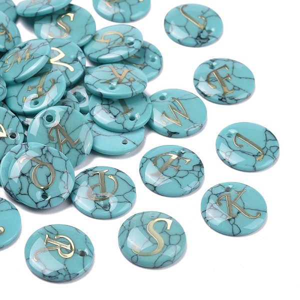 

PandaHall Synthetic Turquoise Charms, with Plastic Letter, Flat Round, Letter, 15x2mm, Hole: 1.5mm Synthetic Turquoise Letter A~Z
