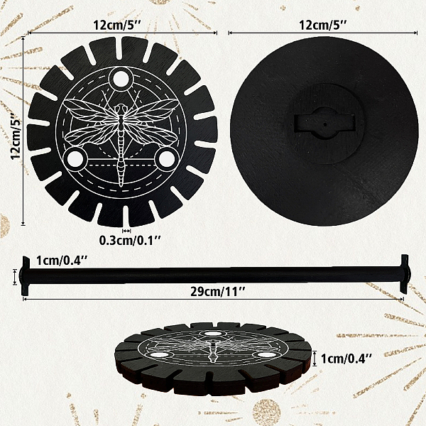 

PandaHall Wooden Wheel, Wooden Display Shelf, Black Holder Stand, Rustic Divination Pendulum Storage Rack, Witch Stuff, Dragonfly Pattern...