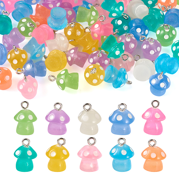 

PandaHall Luminous Translucent Resin Mushroom Charms, with Platinum Tone Iron Loops, Mixed Color, 15~16x11.5x11mm Iron+Resin Mushroom..., Multicolor