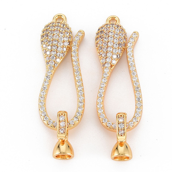 

PandaHall Brass Micro Pave Clear Cubic Zirconia Fold Over Clasps, Nickel Free, Snake, Real 18K Gold Plated, 33x12x7mm, hole: 1.5mm, Clasp...