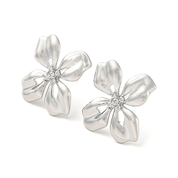 

PandaHall Brass with Glass Stud Earrings Findings, with Loops, Flower, Platinum, 23x23mm, Hole: 1.2mm, Pin: 11x0.7mm Brass+Glass Flower