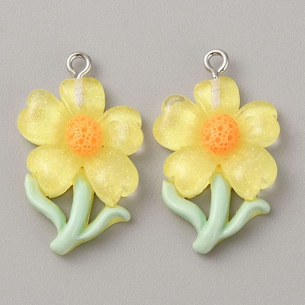 

PandaHall Translucent Resin Pendants, Glitter Flower Charms with Platinum Plated Iron Loops, Yellow, 30x19x5.5mm, Hole: 1.5mm Iron+Resin...