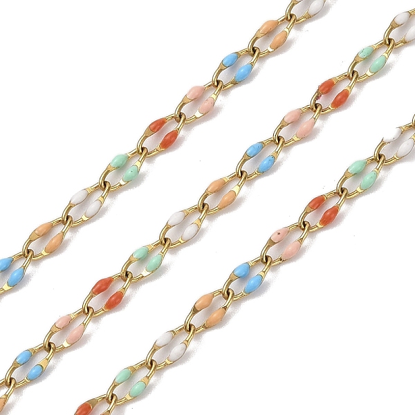 

PandaHall Ion Plating(IP) 304 Stainless Steel Enamel Link Chain, with Spool, Soldered, Mixed Color, 9x3.8x2mm 304 Stainless Steel Multicolor