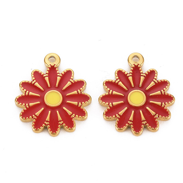 

PandaHall 304 Stainless Steel Enamel Pendants, Ion Plating(IP), Golden, Flower, FireBrick, 18x15.5x2mm, Hole: 1.4mm Stainless Steel+Enamel..., Red