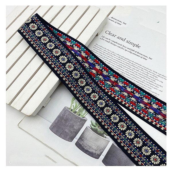 

PandaHall Ethnic Style Embroidery Rhombus Polyester Ribbons, Jacquard Ribbon, Garment Accessories, Flat, Midnight Blue, 1-3/4 inch(45mm)...