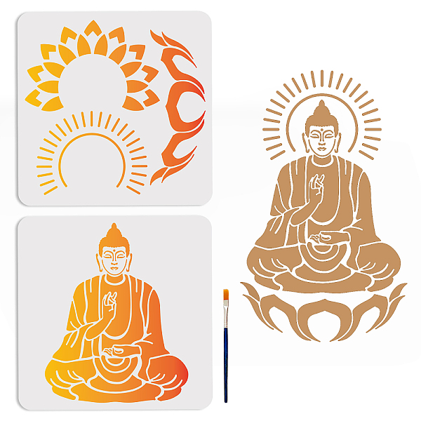 

PandaHall MAYJOYDIY US 1 Set Buddhist PET Hollow Out Drawing Painting Stencils, for DIY Scrapbook, Photo Album, with 1Pc Art Paint Brushes...