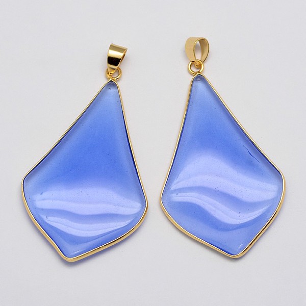 

PandaHall Rhombus Real Gold Plating Brass Glass Pendants, Cornflower Blue, 50x29x4mm, Hole: 5x3mm Brass+Glass Rhombus Blue