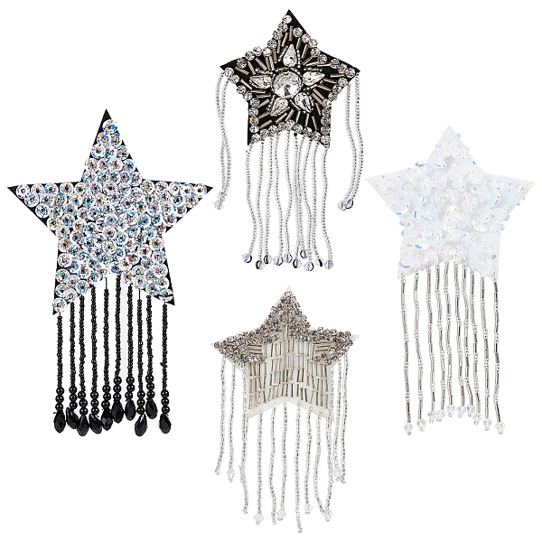 

PandaHall BENECREAT 4Pcs 4 Styles Star with Glass Beads Tassel Sticker, Sequin Tassel Beaded Patch, Tassel Star Crystal Iron on Patch for..., Multicolor