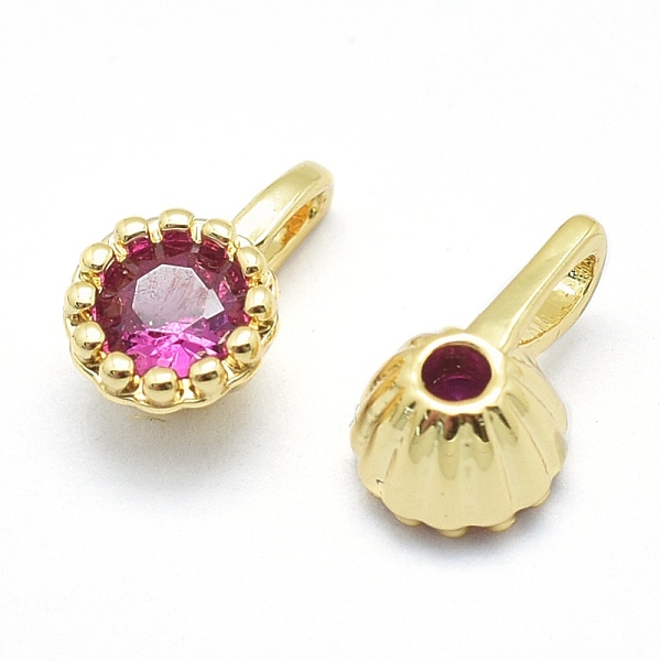 

PandaHall Brass Charms, with Cubic Zirconia, Lead Free & Cadmium Free & Nickel Free, Flat Round, Medium Violet Red, Real 18K Gold Plated...