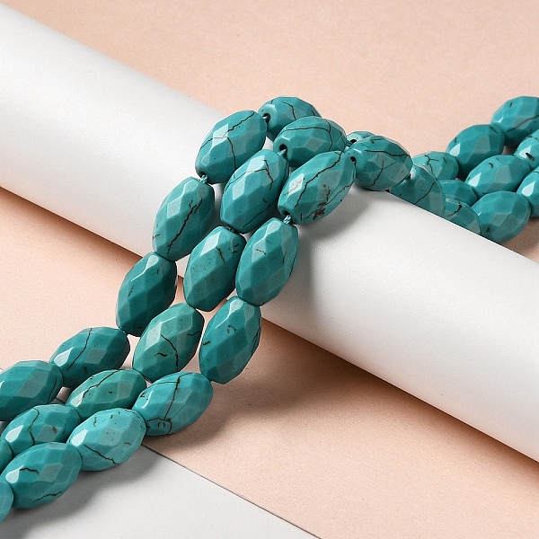 

PandaHall Natural Howlite Beads Strands, Dyed, Faceted, Oval, Dark Turquoise, 16x10mm, Hole: 1.2mm, about 24pcs/strand, 15.08 inch(38.3cm)...