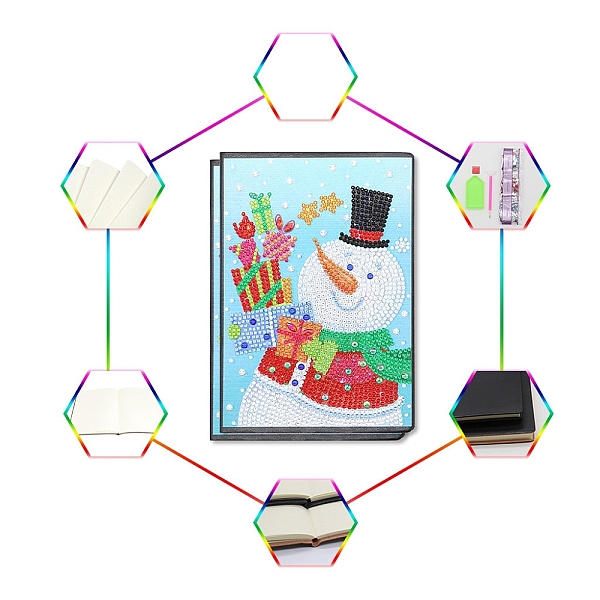 

PandaHall DIY Christmas Theme Diamond Painting Notebook Kits, including PU Leather Book, Resin Rhinestones, Pen, Tray Plate and Glue Clay...