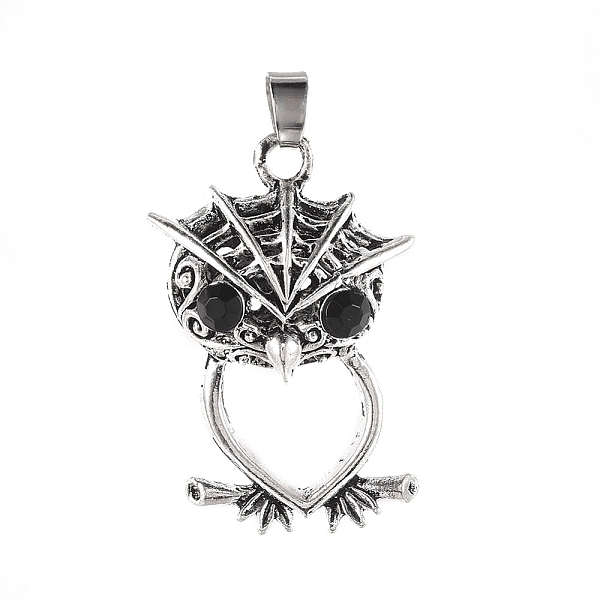 

PandaHall Alloy Pendants, with Rhinestone, Owl, Antique Silver, 40.5x26.5x14mm, Hole: 4.5x6mm Alloy+Rhinestone Owl Black