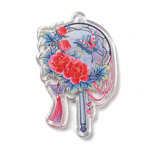 

PandaHall Transparent Acrylic Pendant, Fan with Flower Charm, Butterfly, 47.5x29x2.5mm, Hole: 1.8mm Acrylic Butterfly
