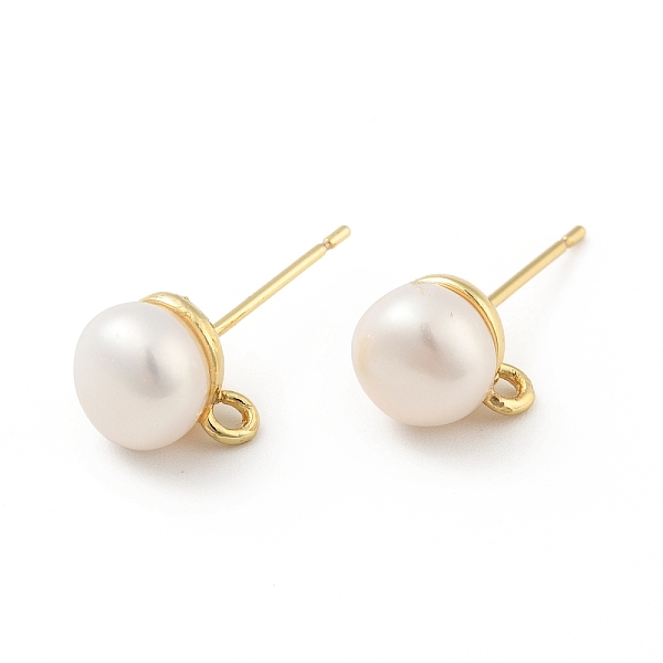 

PandaHall Natural Pearl Stud Earrings Findings, with Brass Findings and Horizontal Loops, Round, Cadmium Free & Lead Free, Real 18K Gold...