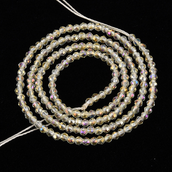 

PandaHall Electroplated Glass Beads Strands, AB Color Plated, Faceted, Rondelle, Light Yellow, 2mm, Hole: 0.5mm, about 192~194pcs/strand...