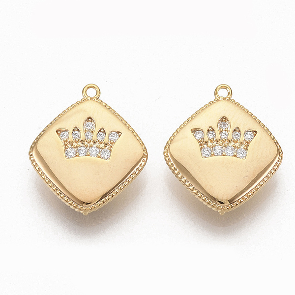 

PandaHall Brass Micro Pave Clear Cubic Zirconia Links, Nickel Free, Rhombus with Crown, Real 18K Gold Plated, 14.5x13x2mm, Hole: 0.8mm...