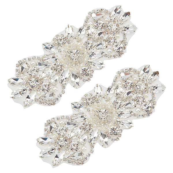 PandaHall FINGERINSPIRE 2 pcs Rhinestone Applique for Dress Iron on/Sew Rhinestone Patch with Beaded Flower Shape Hotfix Sewing Appliques...
