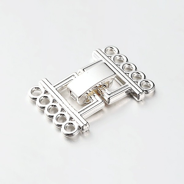 

PandaHall 5 Strands Alloy and Brass Fold Over Clasps, 10-Hole, Platinum, 24x16.5x5mm, Hole: 2mm Alloy