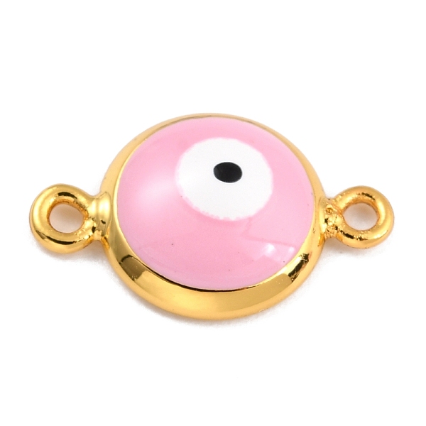 

PandaHall Golden Plated Brass Enamel Links Connectors, Long-Lasting Plated, Flat Round with Evil Eye, Pink, 16x10x3.5mm, Hole: 1.5mm...