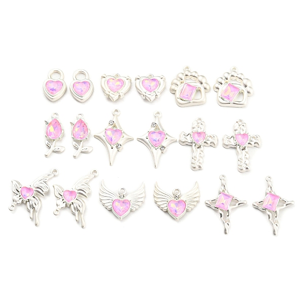 

PandaHall DIY Jewelry Making Finding Kit, Including 18Pcs 9 Style Alloy with Glass Pendants and Connector Charms, Heart & Flower & Star &...