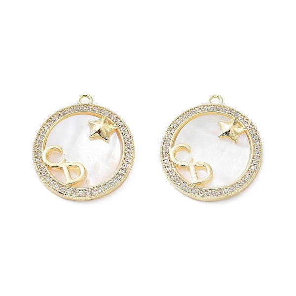 

PandaHall Rack Plating Brass Micro Pave Cubic Zirconia Pendants, Flat Round Charms with Shell, Long-Lasting Plated, Real 18K Gold Plated...