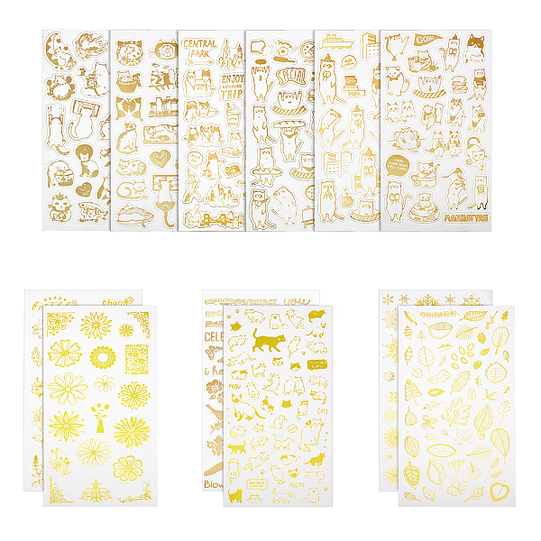 PandaHall Olycraft Waterproof PET Adhesive Picture Stickers, Cat, DIY Gift Hand Account Photo Frame Album Decoration Sticker, Gold...