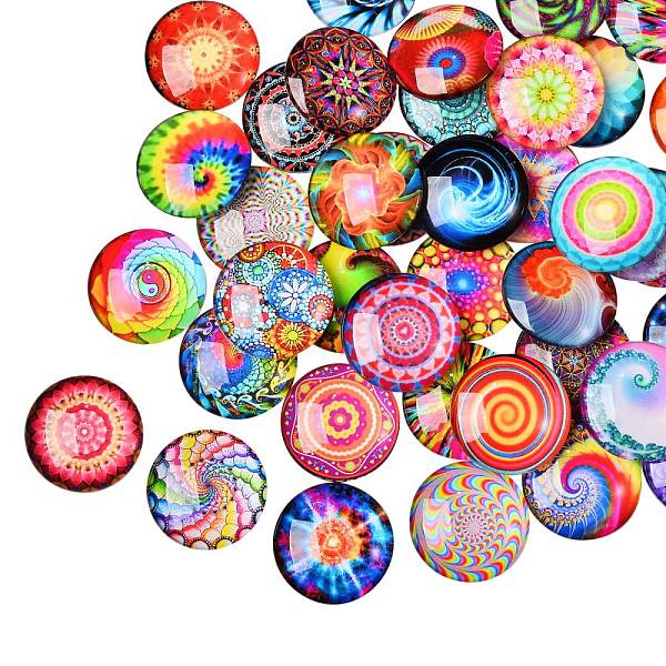 

PandaHall 70Pcs Flatback Glass Cabochons for DIY Projects, Dome/Half Round, Mixed Color, 25x6mm Glass Half Round Multicolor
