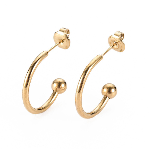 

PandaHall 304 Stainless Steel Stud Earrings, Half Hoop Earrings, with Round Beads and Ear Nuts, Semicircular, Real 14K Gold Plated...
