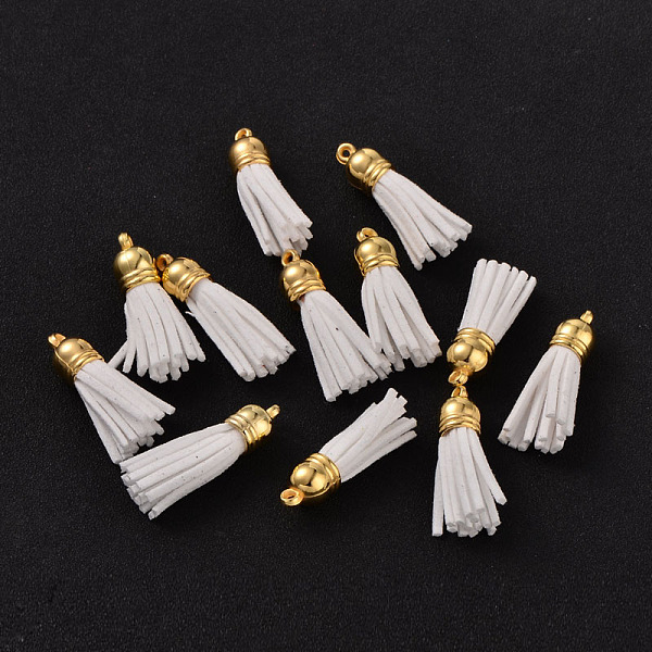 PandaHall Suede Tassels, with CCB Plastic Findings, Nice for DIY Earring or Cell Phone Straps Making, Golden, White, 38x10mm, Hole: 2mm Faux...