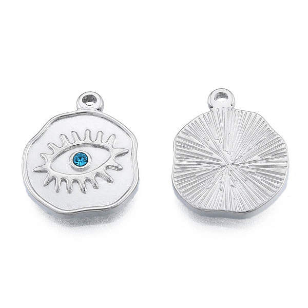 

PandaHall 304 Stainless Steel Pendants, with Sapphire Rhinestone, Nuggets with Eye, Stainless Steel Color, 19x16x2.5mm, Hole: 1.2mm..., Blue