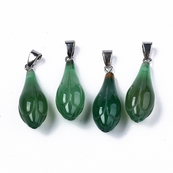 

PandaHall Natural Agate Pendants, with Platinum Tone Iron Pinch Bail, Dyed, Bud, Green, 34x11.5x11.5mm, Hole: 7x4mm Natural Agate Others...