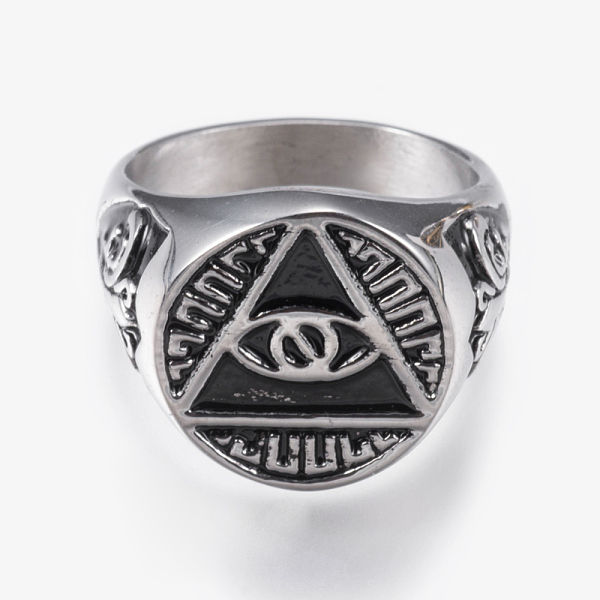 

PandaHall 304 Stainless Steel Signet Rings for Men, Wide Band Finger Rings, Triangle with Eye, Antique Silver, Size 10, 20mm 304 Stainless...