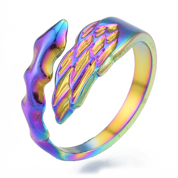 

PandaHall Ion Plating(IP) 304 Stainless Steel Leaf Cuff Rings, Open Rings for Women Girls, Rainbow Color, US Size 6(16.9mm) 304 Stainless...
