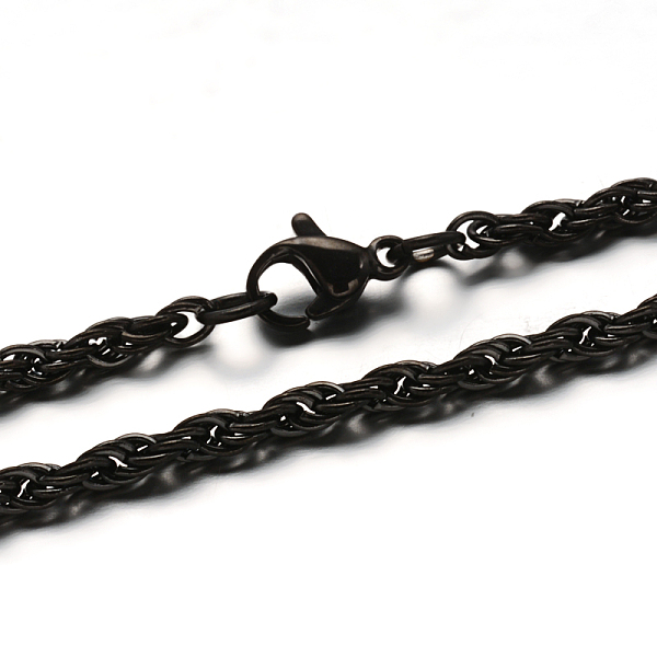 

PandaHall 304 Stainless Steel Rope Chain Necklaces, with Lobster Claw Clasps, Electrophoresis Black, 19.68 inch(50cm), 3mm 304 Stainless...