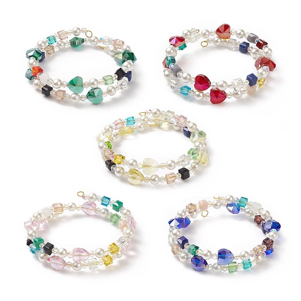 

PandaHall Glass Beads Three Loops Wrap Bracelets, Shell Pearl Bead Bracelet for Women, Mixed Color, Inner Diameter: 2-1/8 inch(5.5cm) Glass..., Multicolor