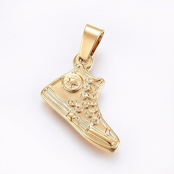PandaHall 304 Stainless Steel Pendants, Shoes, Golden, 14x20x2mm, Hole: 7x4mm 304 Stainless Steel Shoes
